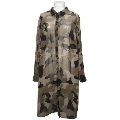 Skjortekjole (Grøn, Sort, Beige) fra Zizzi Polyester