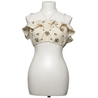 Crop top (Beige, Multicolored) from Zara Trafaluc Collection Cotton, Linen