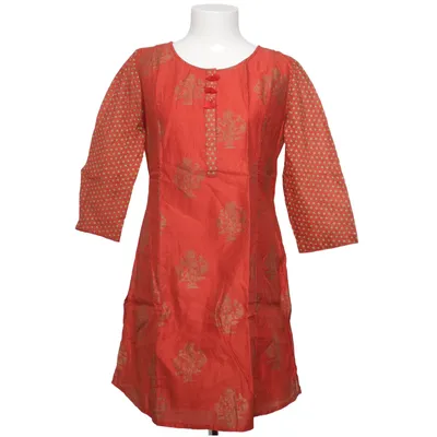 Klänning (Röd, Flerfärgad) från Fabindia Bomull, Silke