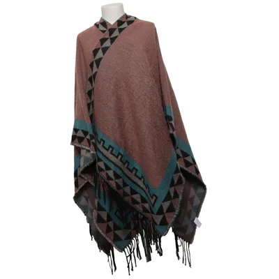 Poncho (Rose, Turquoise, Noir) Acrylique, Polyester