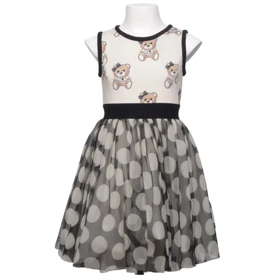 Jurk (Beige, Zwart) van Monnalisa Katoen, Elastaan, Polyester, Viscose