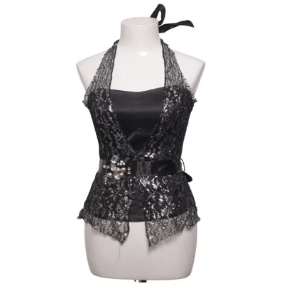 Halter neck top (Black, Silver) from Cotton Club Elastane, Polyester