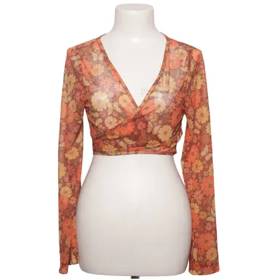 Slå-om bluse (Orange, Brun, Gul) fra Shein Elastan, Polyester