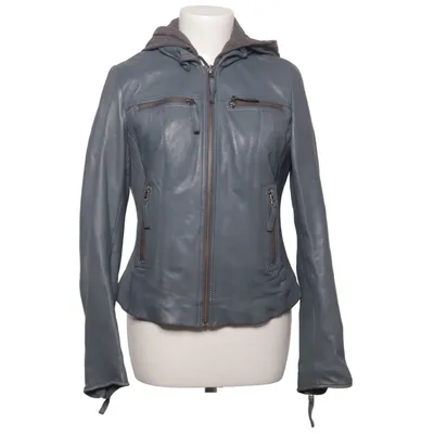 Leather jacket (Blue, Gray) from Freaky Nation Cotton, Leather, Polyester