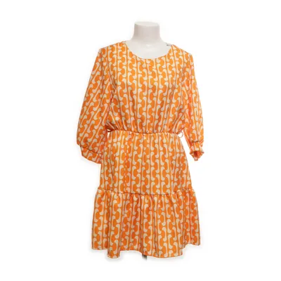 Klänning (Orange, Vit) från New Style Elastan, Polyester