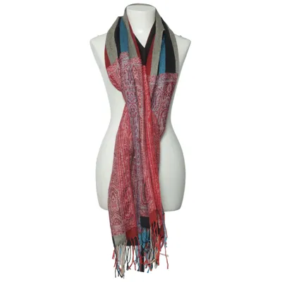 Halsduk (Röd, Svart, Blå) från Pashmina Kashmir, Silke