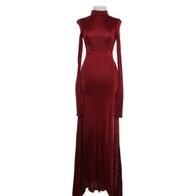 chinese dress ladies Helsa Draped Neck Cupro Viscose Stretch Long Sleeve Dress in Crimson P   OnceWas