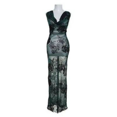 Aftenkjole (Floral Flocked Gliter Sheer Knot Detail Maxi) fra PrettyLittleThing Elastan, Polyester