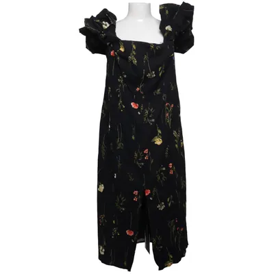 Kleid (Schwarz, Mehrfarbig) von H&M Premium Quality Baumwolle, Leinen, Polyester