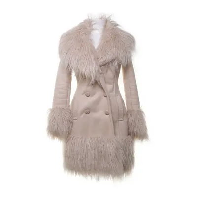 Shearling jas (Beige) van Elisabetta Franchi Polyester, Imitatiebont