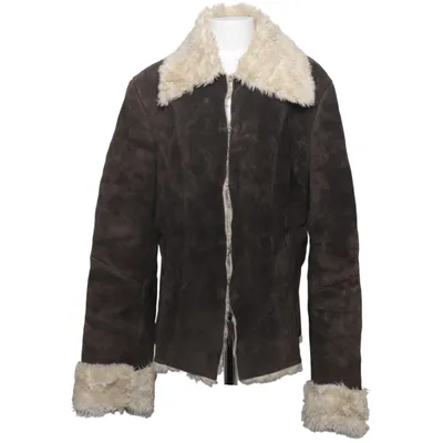 Shearling jas (Grijs, Beige) van Express Acryl, Leer, Polyester