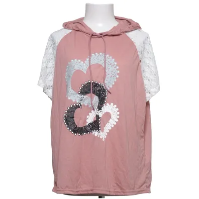 Korte mouwen capuchon sweater (Roze, Wit) van Emery Rose Polyester, Viscose