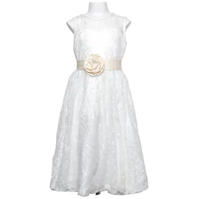 Robe de fille de fleur (Blanc) Polyester