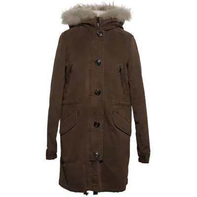 Parka (Brown) from Blonde No.8 Cotton, Elastane, Leather, Polyester, Rabbit fur