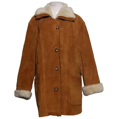 Shearling jas (Bruin) Acryl, Leer, Polyester