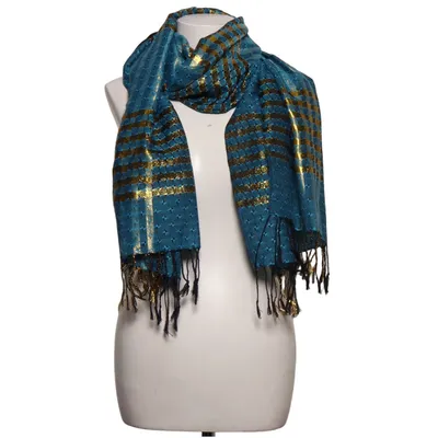 Halstørklæde (Blå, Guld, Sort) fra Pashmina Silke