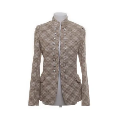 Blazer (Beige, White) from Voyelles Elastane, Polyester, Viscose