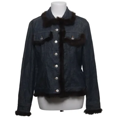 Lined denim jacket (Blue, Brown) from Savannah Cotton, Rabbit fur
