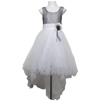 Robe de fille de fleur (Blanc, Noir) Coton