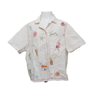 Short sleeve shirt (Beige, Multicolored) from Zara Cotton, Linen