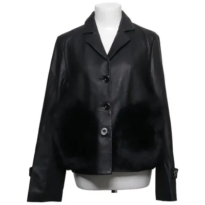 Läderkavaj (Svart) från Meotine Rävpäls, Skinn, Polyester, Viskos