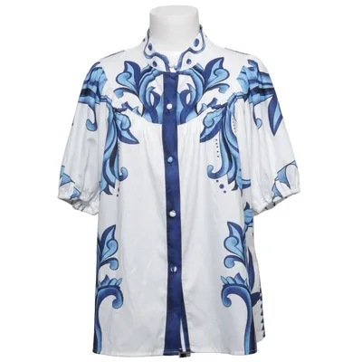Blouse (Blanc, Bleu) de Remix Coton, Lin