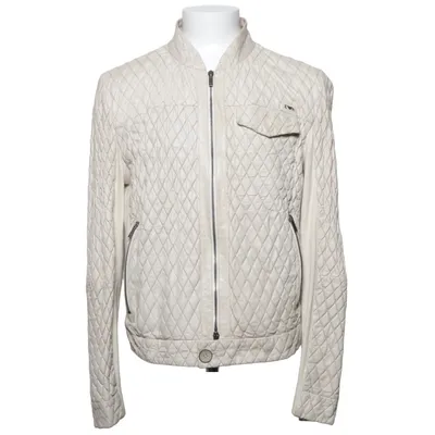Leren jack (Beige) van Emporio Armani Katoen, Cupro, Elastaan, Leer