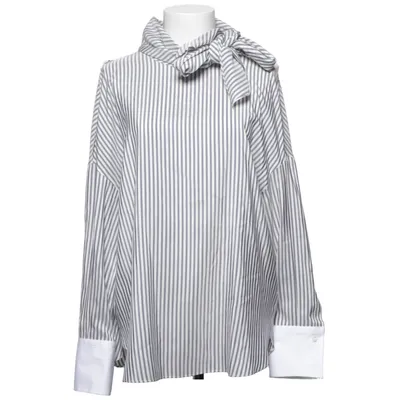 Sløjfebluse (Hvid, Blå) fra Brunello Cucinelli Silke