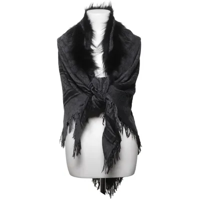 Scarf (Gray, Black) from Gucci Fox fur, Silk, Wool
