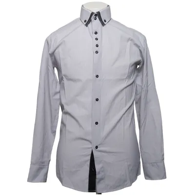 Buttondown-skjorta (Vit, Svart) från Adam Bomull, Polyester