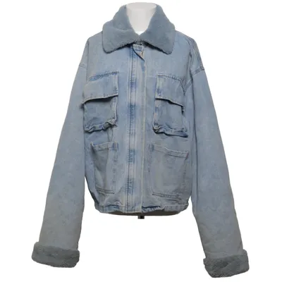 Lined denim jacket (Blue) from Boohoo Blue Cotton, Faux fur