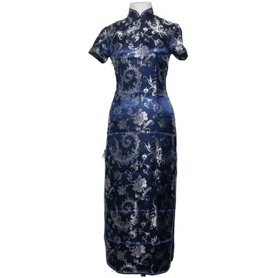 Cheongsam (Blau, Silber) von Blossom Plum Seide