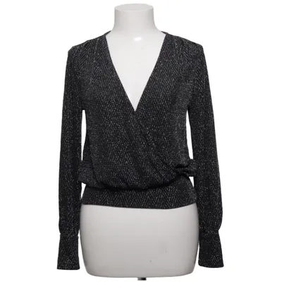 Wrap blouse (Black, Silver) from Happy Holly Elastane, Metallic fiber, Polyamide