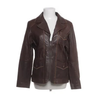 Biker jacket (Brown) from Jilani Collection Polyester, Leather