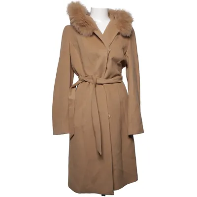 Coat (Beige) from Skinnwille Cashmere, Fox fur, Polyester, Viscose, Wool