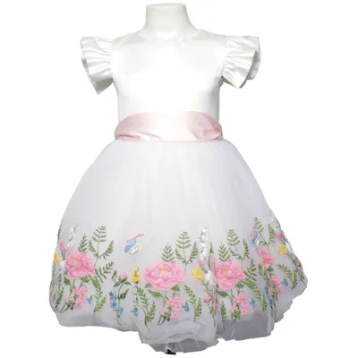 Brudnäbbsklänning (Vit, Rosa, Grön, Blå, Gul) från Monnalisa Bomull, Polyamid, Polyester