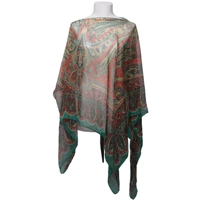Poncho (Green, Red, Multicolored) Silk, Viscose