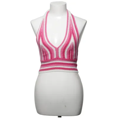 Halterneck top (Pink, Hvid) fra Shein Polyamid, Viscose