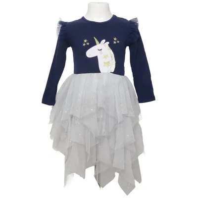 Dress (Blue, White, Multicolored) Cotton, Polyester