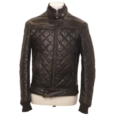 Leren jack (Zwart) van Armani Jeans Acryl, Elastaan, Leer, Wol