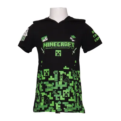 Kortärmad huvtröja (Svart, Grön) från Minecraft Bomull
