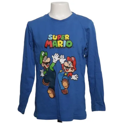 Langærmet t-shirt (Blå, Flerfarvet) fra Super Mario Bomuld