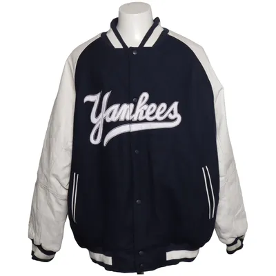 Veste universitaire (Bleu, Blanc) de Majestic Athletic Cuir, Polyamide, Polyester, Viscose, Laine