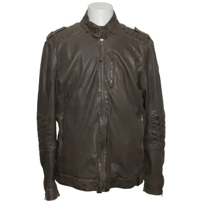 Leren jack (Grijs) van Tigha Katoen, Leer, Polyester