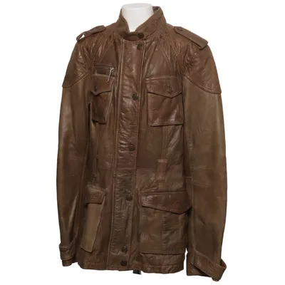 Läderjacka (Brun) från River Island Akryl, Bomull, Skinn, Polyester