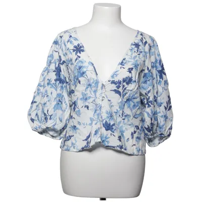 Top (White, Blue) from H&M Premium Quality Linen, Viscose