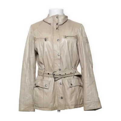 Leren jack (Beige) van Mauritius Katoen, Polyester, Konijnenbont