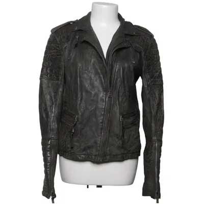 Bikerjakke (Grå, Grøn) fra MDK Bomuld, Polyester, Læder