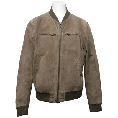 Leren jack (Groen) van Mango Man Katoen, Leer, Polyester