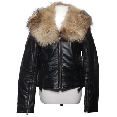 Läderjacka (Svart, Beige) från Haolong Skinn, Polyester, Päls